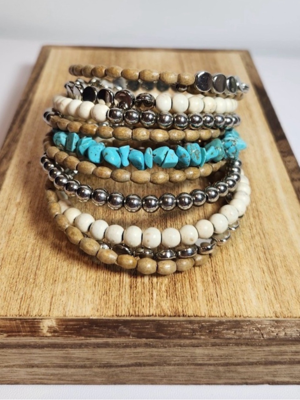 Turquoise & Natural Beaded Multi-Strand Wrap Bracelet
